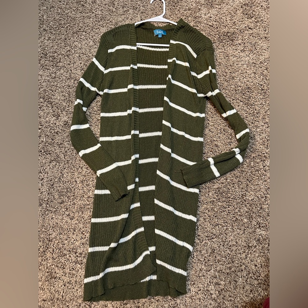 Worn once B.A.B.E long open cardigan. Olive and off white size large